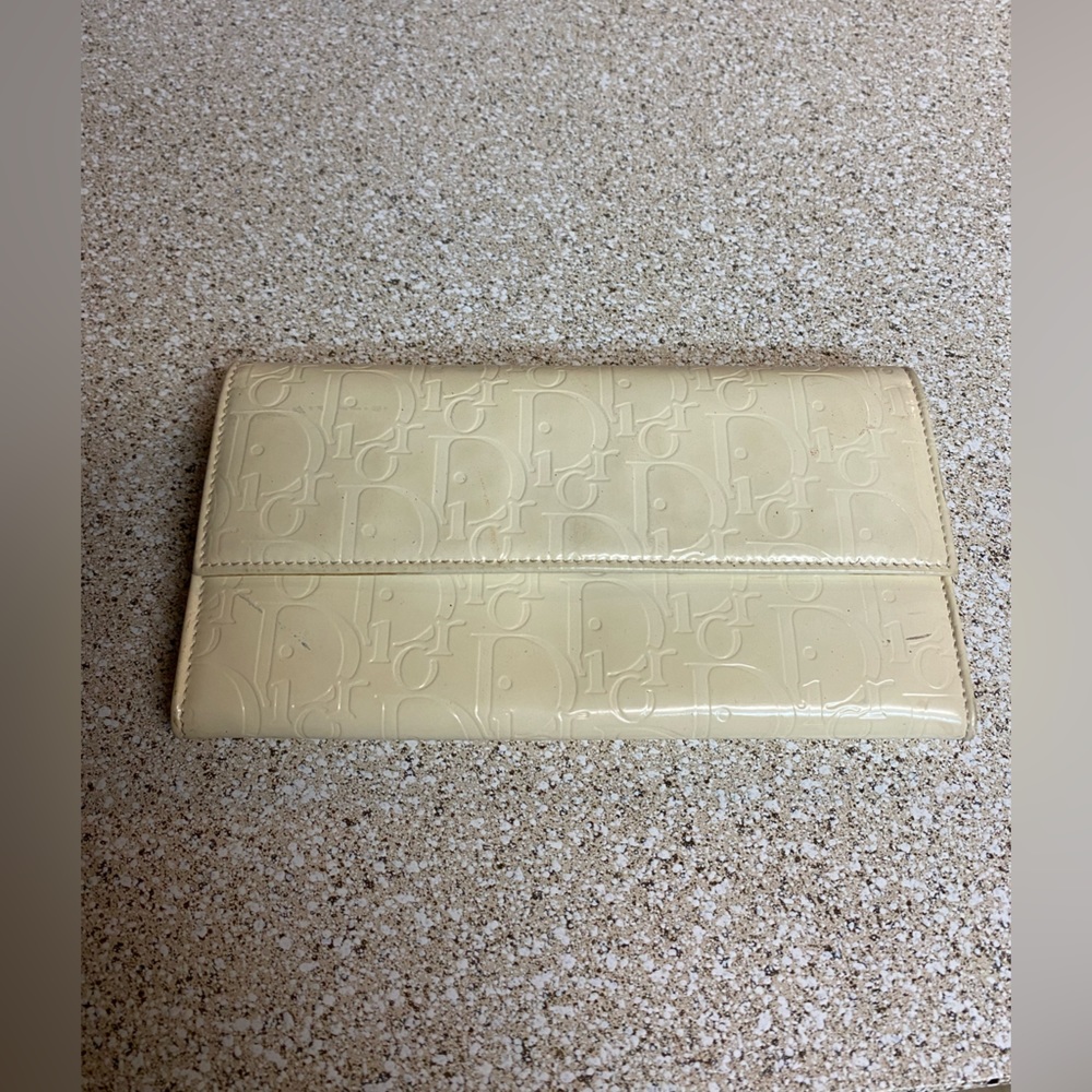 Dior Cream Logo Print Long Wallet